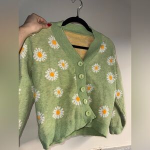 Green Daisy Knit Cardigan Sweater